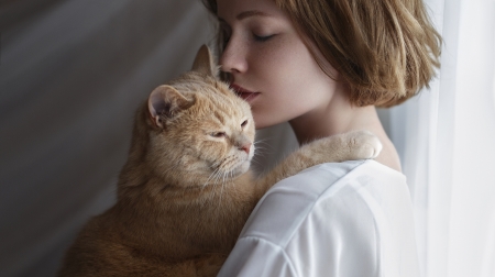 Sweet Love - face, sweet love, cat, love, woman