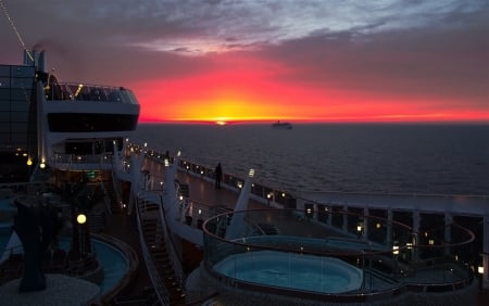 Sunset - ship, ocean, sunset, sea