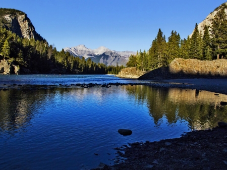 Banff National Park,Canada - rosks, trees, nature, lake, forest, mountains, reflection, banff