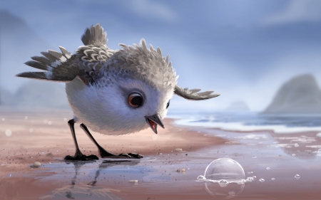 Finding Dory (2016) - animation, bird, finding dory, summer, poster, beach, pixar, fantasy, movie, cute, disney, piper