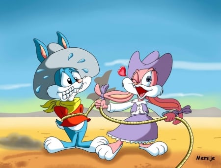 Buster and Babs Bunny in the Old West