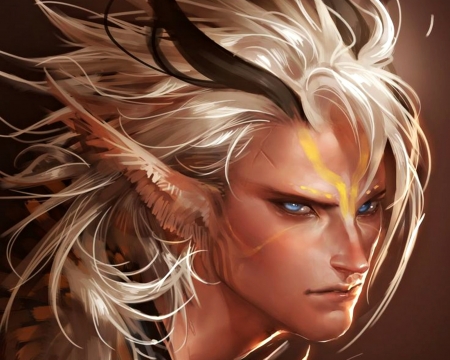 Griffin boy - creature, head, fantasy, portrait, face, art, sakimichan, griffin boy