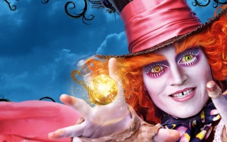 Alice Through the Looking Glass (2016) - pink, actor, blue, alice through the looking glass, fantasy, movie, hand, madhatter, disney, johnny depp, man