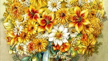 Yellow Flowers - painting, flowers, yellow, friend