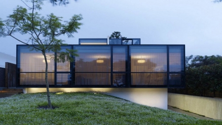 Glass House - architecture, tree, house, grass