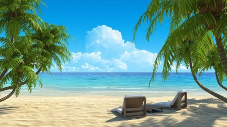 White Cloud - cloud, beach, tree, chair