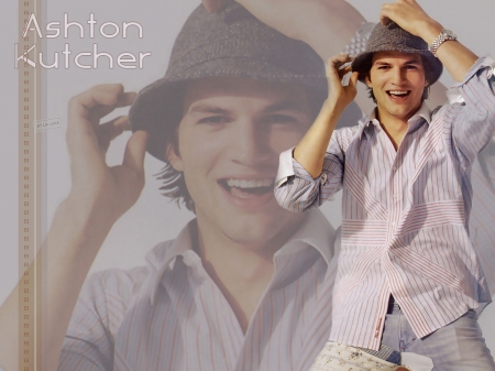 Ashton Kutcher - smiling, handsome, cute, hat, brown hair, actor