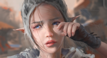 Sad Elf - elf, female, sad, blue eyes