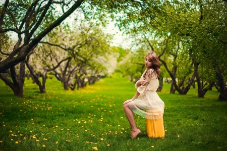 Lovely Girl - grass, trees, woman, model