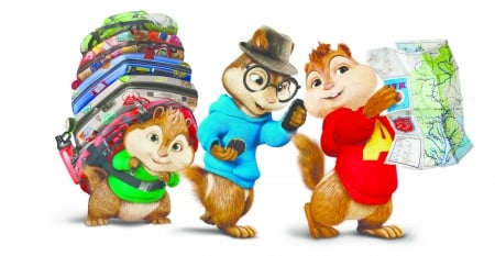 Alvin and the Chipmunks: The Road Chip (2015) - hat, map, animation, blue, fantasy, The Road Chip, white, glasses, funny, red, green, Alvin and the Chipmunks, movie, cute