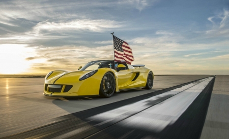 Venom GT Spyder Convertible - gt, yellow, sports car, usa flag