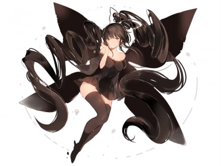 Black Fairy - pretty, anime, female, dress, long hair, anime girl, beautiful, girl, beauty, lovely, sweet, black, lady, woman, wings, fairy, black hair, cute