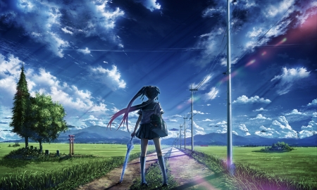 Path - japan, anime, road, path, school girl, country