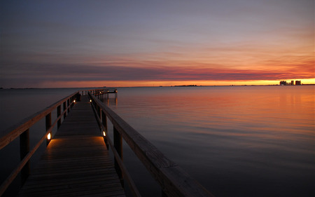 Calm Walkway - calm, sunset, nature, setting, ocean, walkway