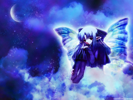 lonely girl - moon, girl, anime, wings