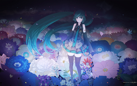 She brings light in the Darkness - beauty, idol, vocaloid, light, anime, darkness, flowers, miku hatsune