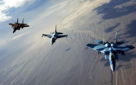 Two 15's & a 16 - f15, fighter, f16, jet, recon