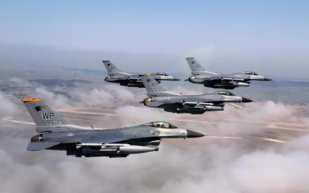 F16'S IN FORMATION - fighter, aircraft, f16, jet, flypast, military, falcon, recon