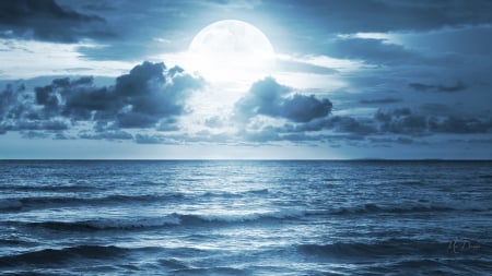 Full Moon Over Sea