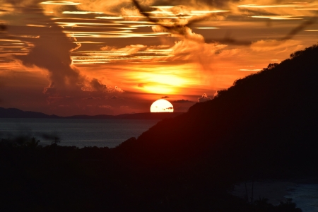 Majestic Sunset - forest, mountains, landscape, clouds, trees, sunset, sea, nature