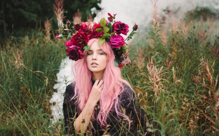 Beauty - summer, model, beautiful, flowers, girl