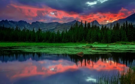 Reflections - lake, sky, sunset, serenity, calm, nature, reflections, dark, forest, clouds, beautiful, river, twilight, dusk