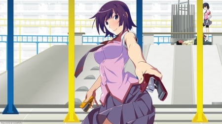 Staple Stable - Senjougahara, Kanbaru, Park, Red, Bakemonogatari, Araragi