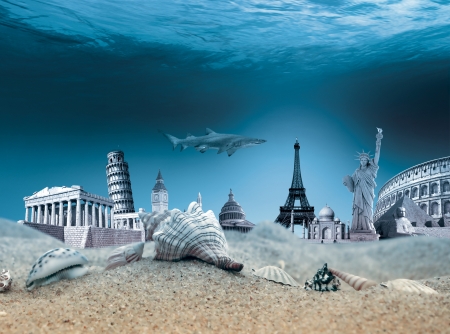 Underwater World - fantasy, world, underwater, cities, ocean, sand, Underwater World