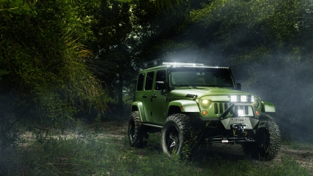 Jeep - car, truck, off road, jeep, grass, lights