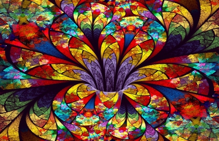 Stained Glass Flower - abstract, pretty, wild colors, stained glass, digital, colors, flower