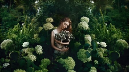 ♥ - flowers, girl, garden, gergeous