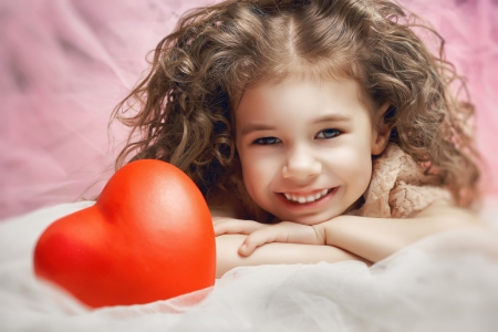 Happy Valentine's Day! - heart, girl, pink, copil, child, smile, white, red, valentine, cute