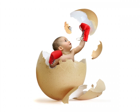 New born - new born, creative, copil, baby, child, easter, boy, white, funny, red, cute, situation, box, egg, gloves