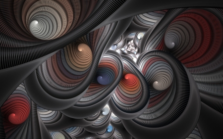 Abstract - fractal, black, white, abstract, swirl, grey, luminos, red, texture