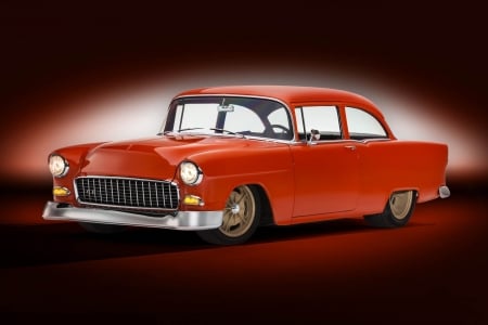 1955-Chevy - red, bowtie, classic, gm