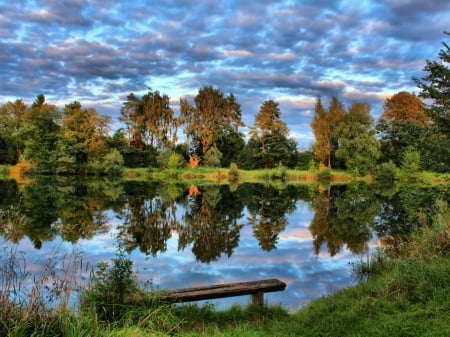 Lake in Reflection - nature, lake, trees, forest, reflection, clouds