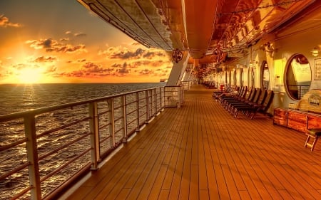 Sunset at Sea - nature, ship, sunset, sea