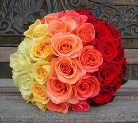 My Daughter's Wedding Bouquet - wedding, ombra, yellow, roses, red, orange, flowers