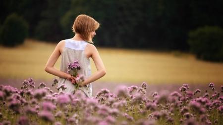 The pretty and purple flowers - flower, purple, girl, pretty