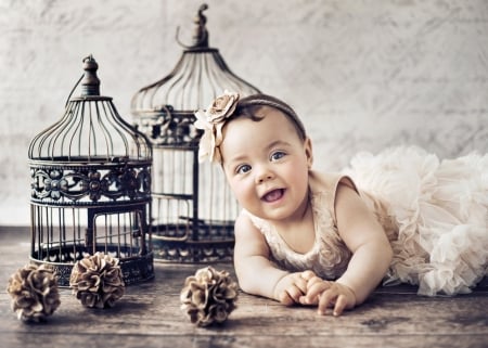 Little angel - cage, angel, child, vintage