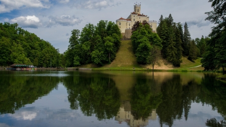 Castle and Reflection - trees, reflection, nature, castle