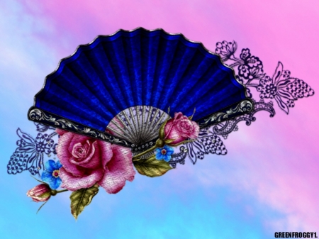 FAN WITH ROSES - creation, roses, abstract, fan