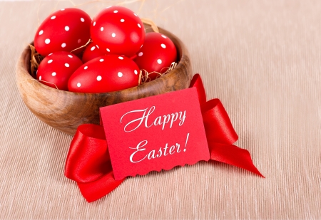 Happy Easter! - easter, basket, red, egg, card, dot