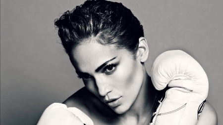 Jennifer Lopez - woman, jennifer lopez, actress, girl, bw, singer, black, gloves, white, box