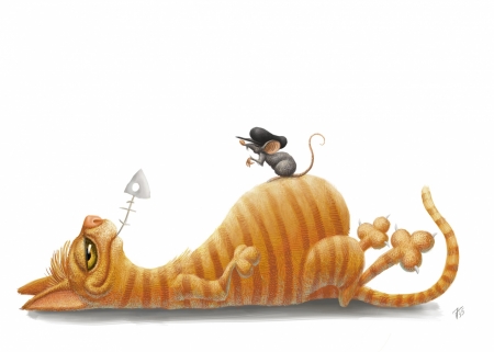 It was too much - ginger, mouse, orange, cat, fantasy, pisica, white, animal, funny, art