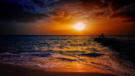 Amazing Sunset - beach, ocean, sea, sun