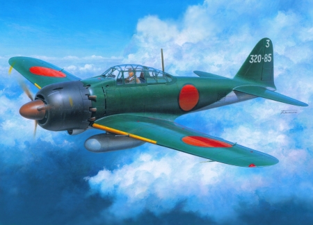 Mitsubishi A6M Zero Art - Mitsubishi Aircraft, World War Two, World War Two Art, Japanese Air Force, A6 Zero, Zero Fighter, Artwork