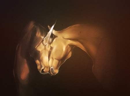 Unicorns - fantasy, gaudibuendia, kiss, orange, unicorn, couple, art, horse