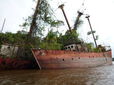 Shipwreck - water, land, boat, Shipwreck, washed up, ashore, ocean, sand