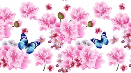 Jumble of Pinks - summer, peonies, butterflies, pink, flowers, spring, floral